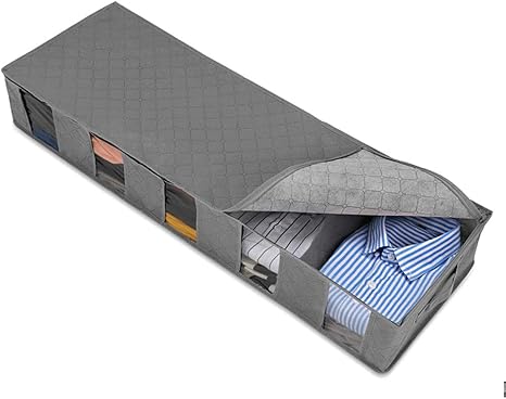 Amazon Jiolk 折り畳み ベッド下収納ケース 薄型 グレー 衣類収納 衣装ケース 持ち手 仕切り 分類収納 灰色 収納ケース ボックス オンライン通販