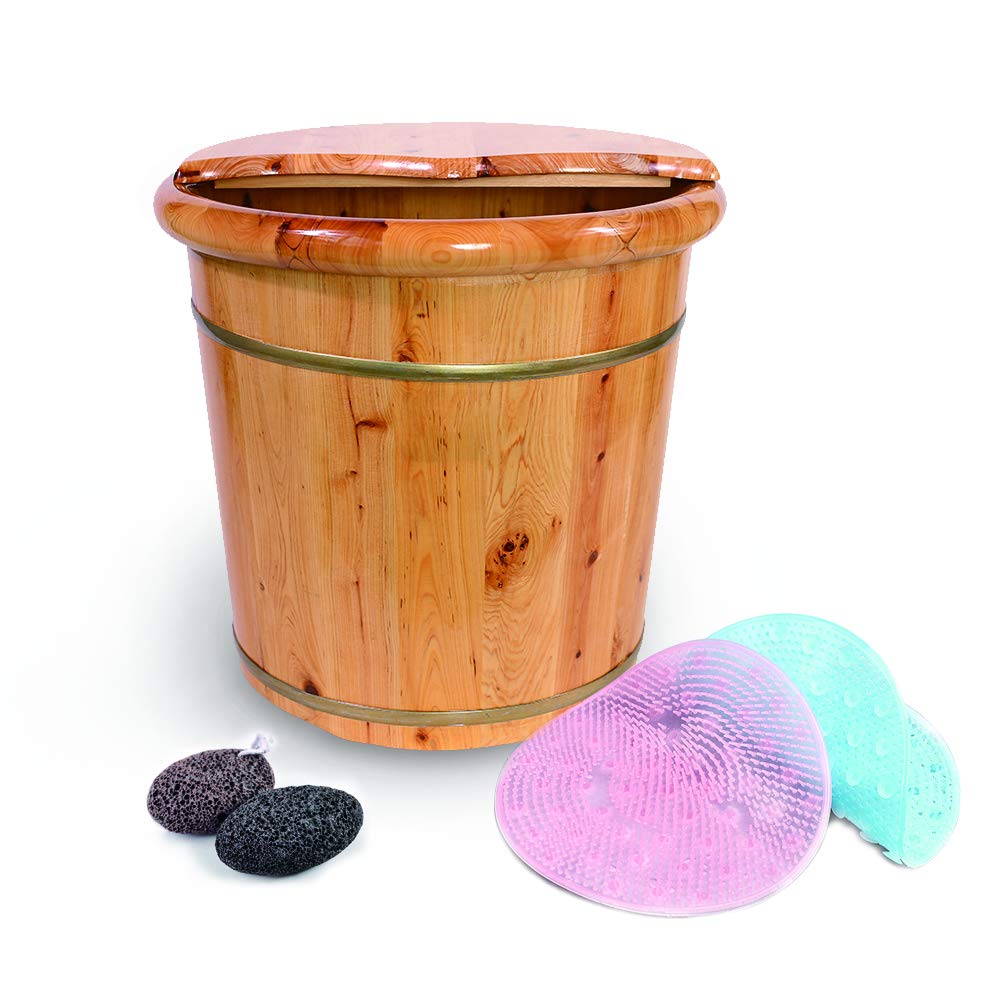 LAKINGO 16" Tall Wooden Bucket with Lid for Foot Spa