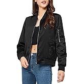 YEABEDA Satin Bomber Jacket Women Casual Fall Varsity Jackets Zip Up Outerwear Windbreaker with Pockets