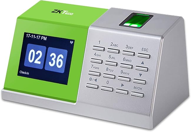 Amazon タイムレコーダー 指紋認証 Zkteco タイムレコーダー Usb 集計機能 勤怠 出勤管理 経費削減 小型 スタンド機能 インストール不要 日本語説明書 D2 グリーン タイムカード本体 文房具 オフィス用品