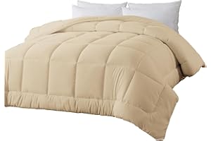 BedTreat Down Alternative Comforter Full Duvet Insert with Corner Tabs, All Season Quilted Bed Comforter Box-Stitched Full Comforter Beige，Machine Washable Microfiber Bedding
