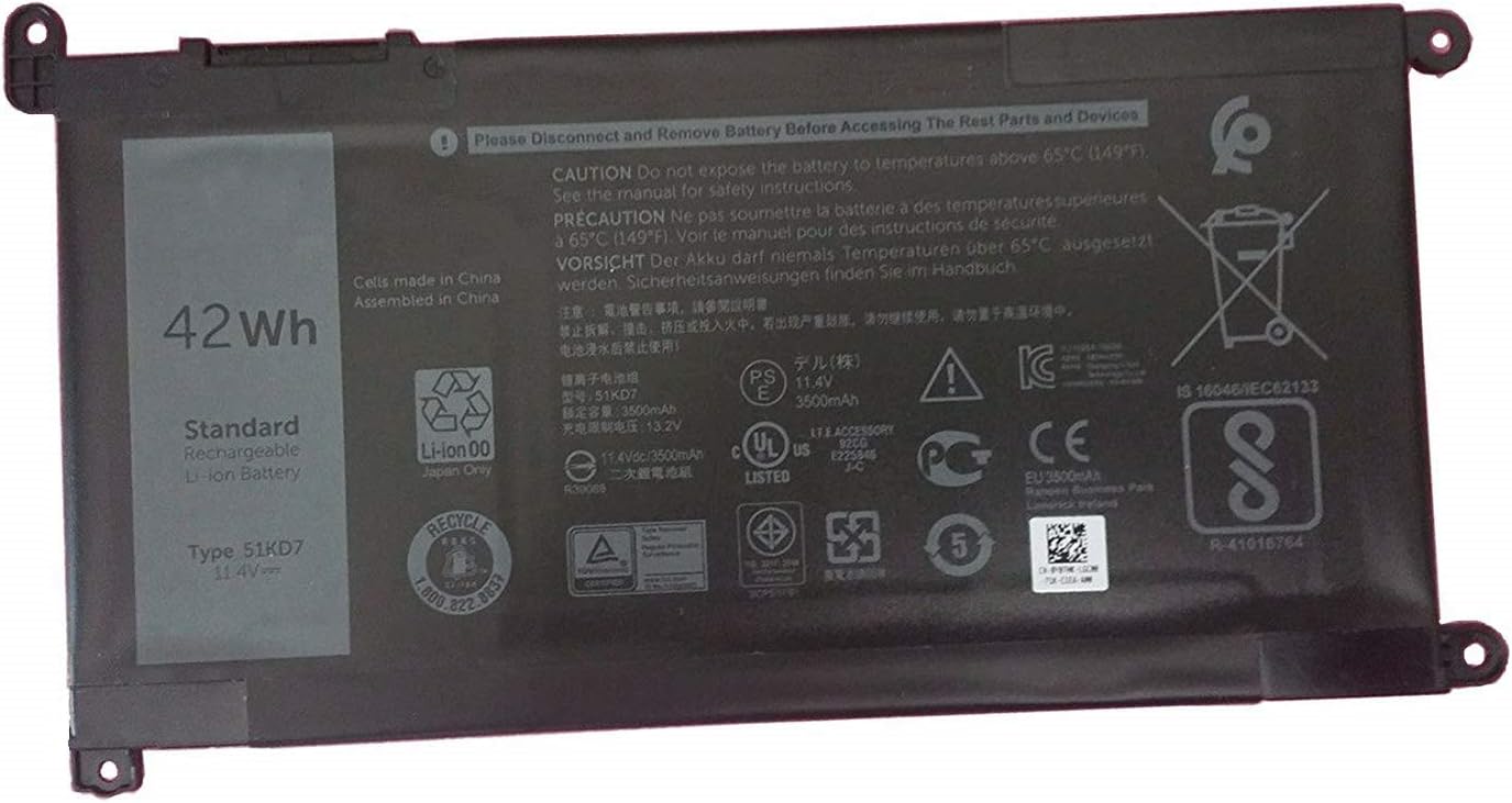 7XINbox 51KD7 0Y07HK 051KD7 Y07HK FY8XM 0FY8XM Laptop Battery Replacement for DELL Chromebook 11 3180 3189 5190 3181(11.4V 42Wh)