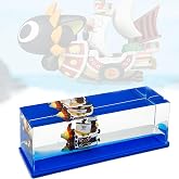ROSSOM Unsinkable Thousand Sunny Pirate Ship Boat Model in a Box Bottle, Anime Ship Fluid Drift Bottle Decorations Ornament Paperweight Desk Decor for Fans Gifts