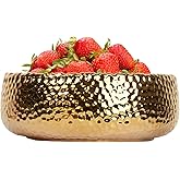 LOUIE SILNA Modern Art Ceramic Bowl with Gold Accent - 9.84 Inch Wide 3.5 Inch High Large Capacity Bowl for Fruit, Salad, Serving, Decor - Elegant for Wedding, Hotel, Kitchen & Dining Table