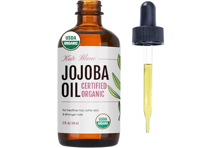 Kate Blanc Cosmetics Organic Jojoba Oil for Hair, Skin & Face (2oz, 100% Pure Cold Pressed, Natural). Gua Sha Oil for Face & Dermaplaning