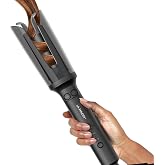 LA MAESII Automatic Rotating Curling Iron, Hair Curler with 3 Temps Fast Heating, 2-Way Rotating 1 Inch Curling Wand, Ceramic Coating, Ionic, Anti-Scald, Anti-Tangle, Dual Voltage Auto Shut-Off (Gray)