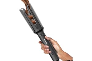 LA MAESII Automatic Rotating Curling Iron, Hair Curler with 3 Temps Fast Heating, 2-Way Rotating 1 Inch Curling Wand, Ceramic Coating, Ionic, Anti-Scald, Anti-Tangle, Dual Voltage Auto Shut-Off (Gray)