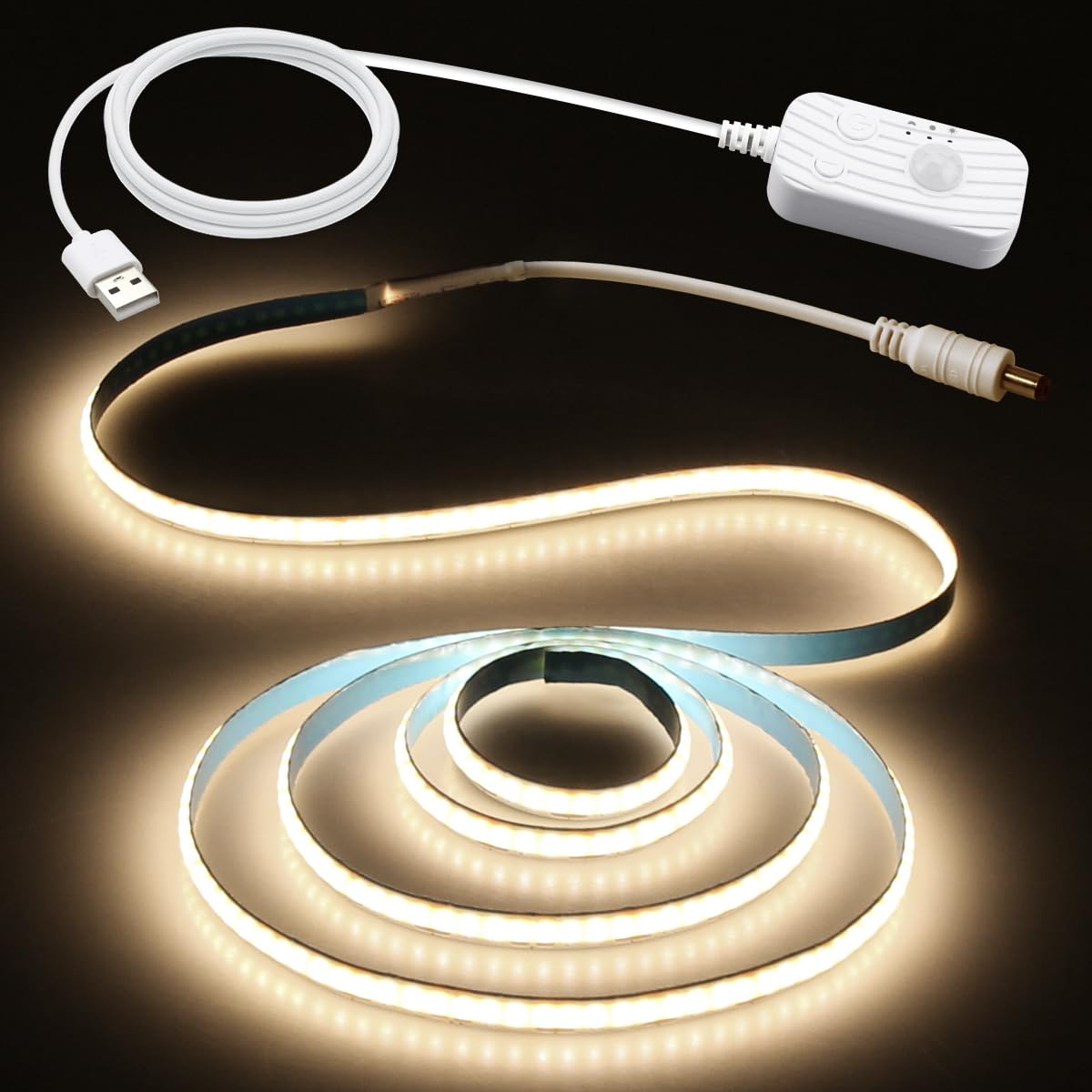 Aclorol 1M 5V Motion Sensor COB LED Strip Light USB Powered COB LED Tape Dimmable Movement Activated Auto ON/Off Light Indoor Under Bed Lights for Stairs Closet Mirror DIY Lighting Neutral White 4000K