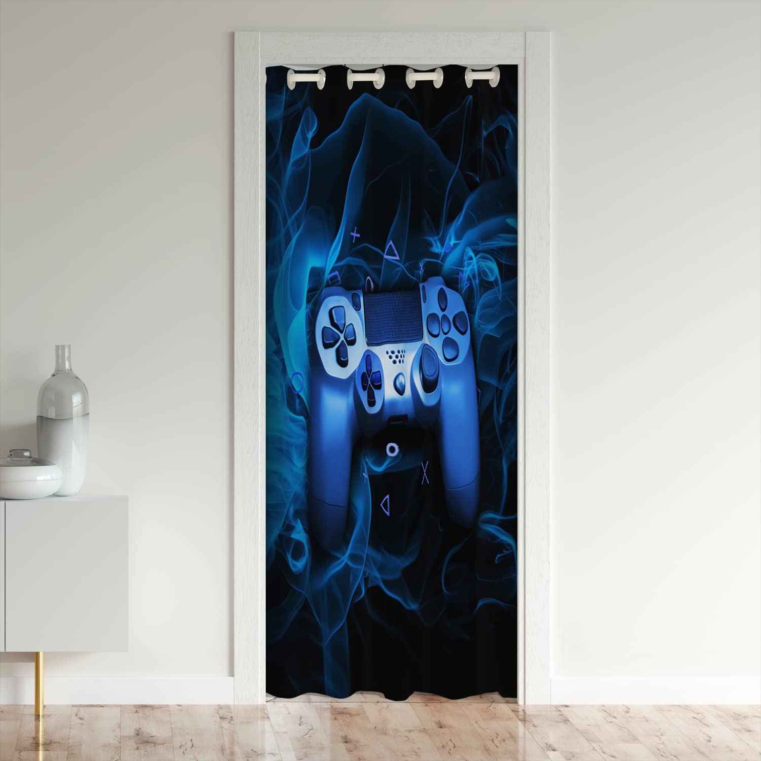 Loussiesd Gaming Doorway Curtain Privacy Game Blue Door Cover Curtain Game Decor Privacy Heat Blocking Blackout Door Curtain Darkening Blackout Curtains for Bedroom132x203cm 1 Panel