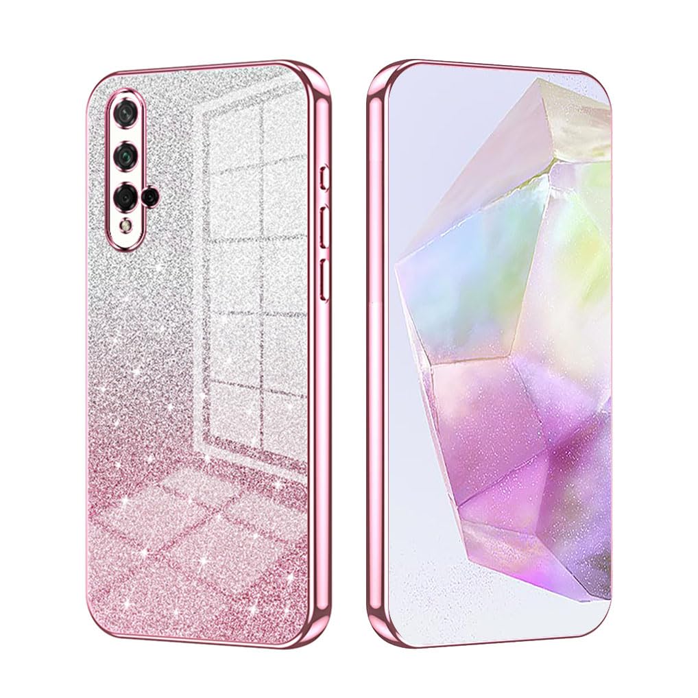 SEAHAI Case for Huawei Nova 5T / Honor 20, Ultra Thin Transparent Gradient Color Shining Pattern Card Plating Design Shockproof TPU Bumper Soft Silicone Fashion Cover - Pink