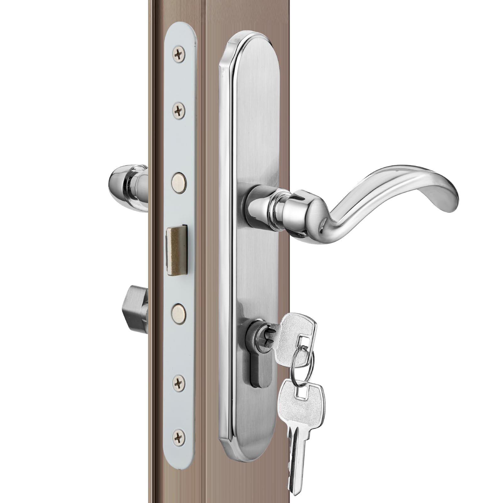 Photo 1 of MaxxGeek Storm Door Handle Accessory Set fit Pella Storm Door Handle Replacement Part, with Key and Lock Cylinder (Brushed Nickel)