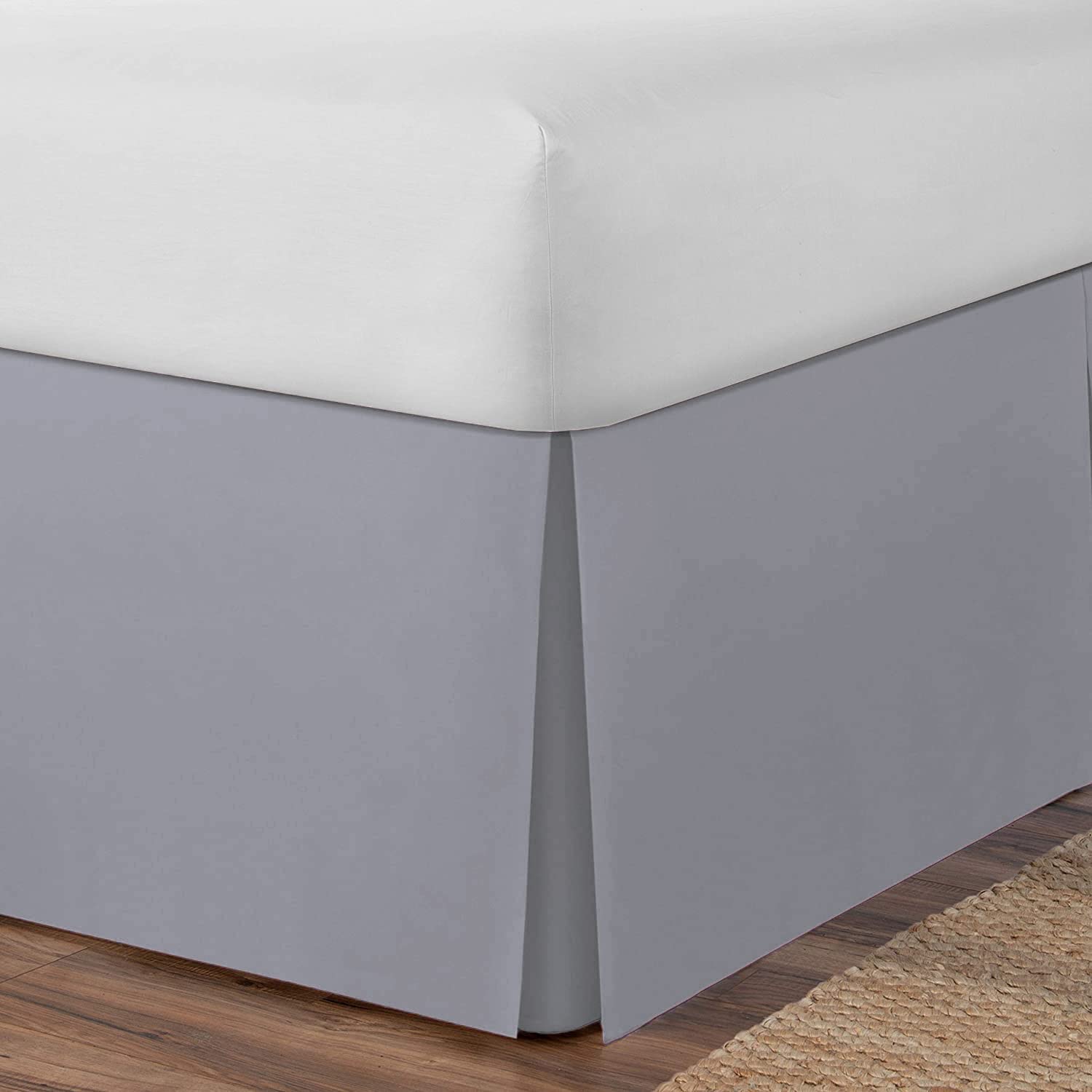 AmigoZone Plain Cotton Percale Platform Base Valance Pleated (Grey, Single) — image 1