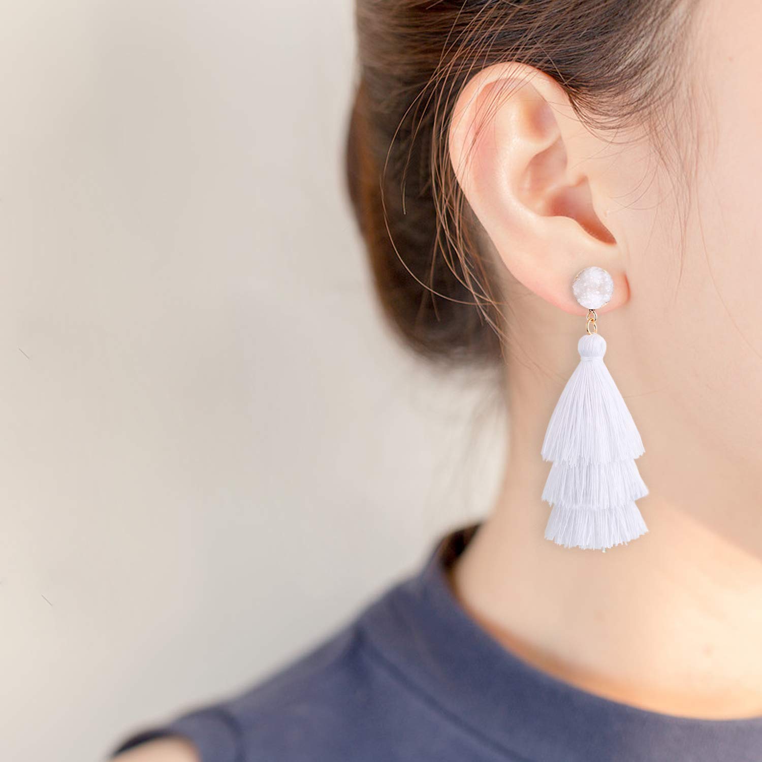 UHIBROS Women Tassel Earrings Dangle Drop Colorful Thread Layered Stud Earrings Fashion Jewelry Gift