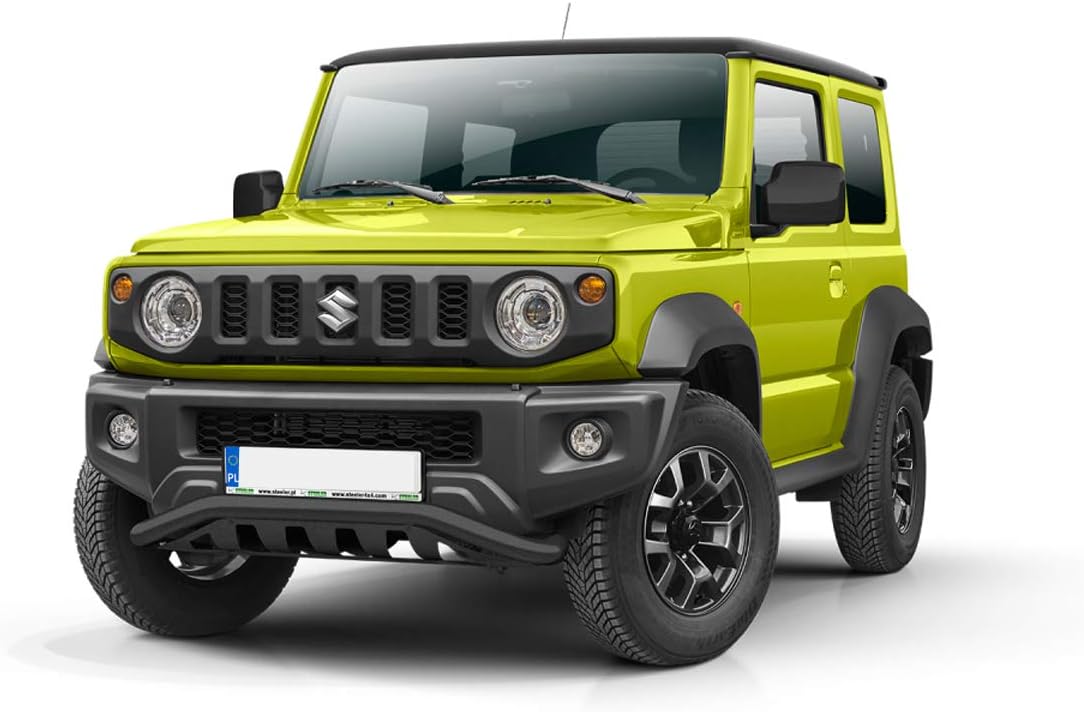 Front protection bar narrow with sheet in black Suzuki Jimny from year of manufacture 2018.