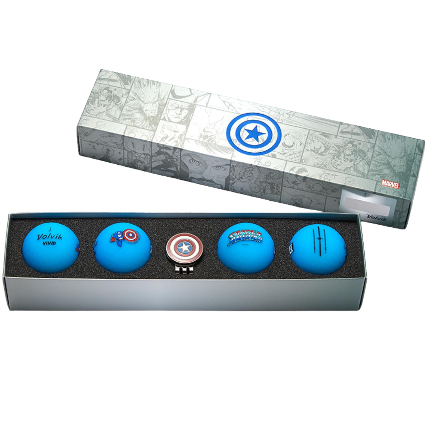 Volvik x Marvel - Captain America - Super Solidier The Avengers Gift Set of 4 Premium Golf Balls + Shield Ball Marker