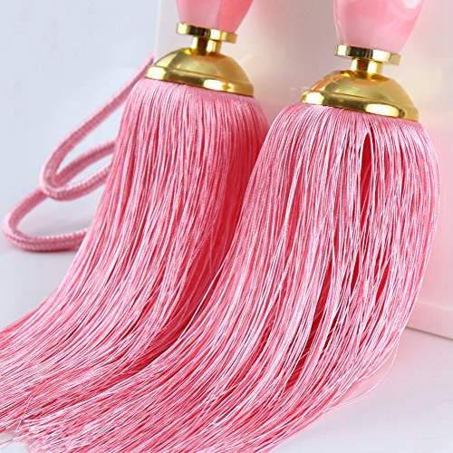 BERTERI 1 Pair Decorative Living Room Curtain Rope Tieback with Tassels, Elegant Pink Curtain Beads Tassels Holdback Window Treatment Accessories