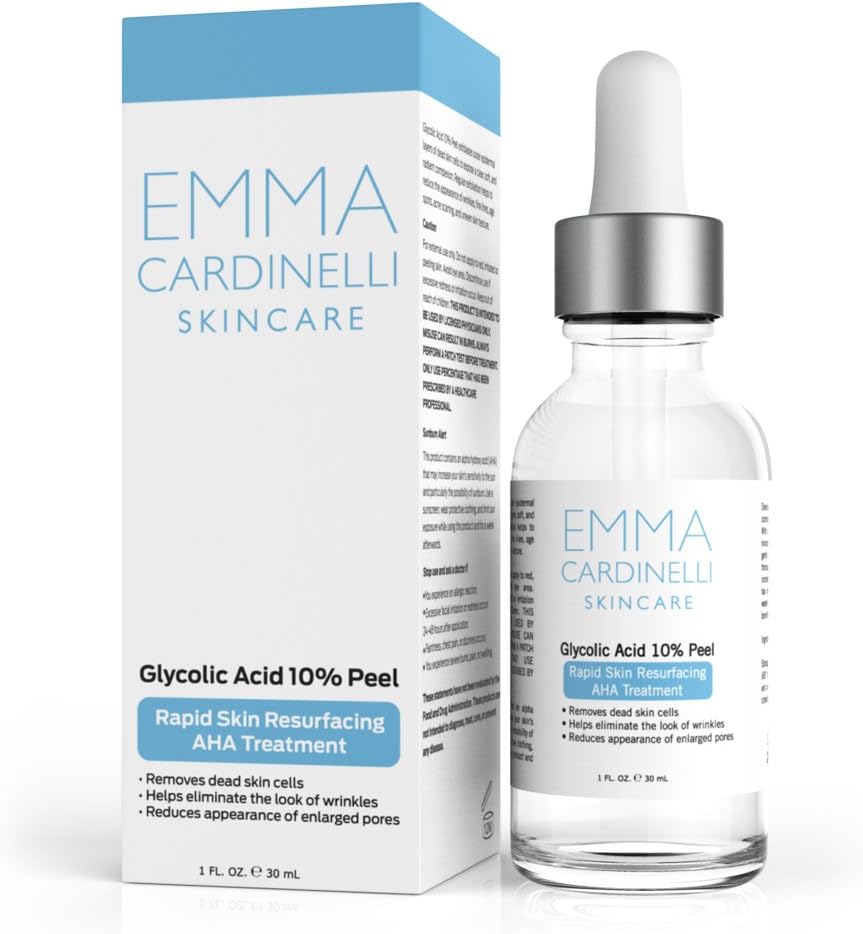 Emma Cardinelli 10% Glycolic Acid Chemical Peel – Anti Aging Treatment to Exfoliate Dead Skin Cells and Reduce Appearance of Wrinkles, Fine Lines, Brown Spots, and Acne Scarring
