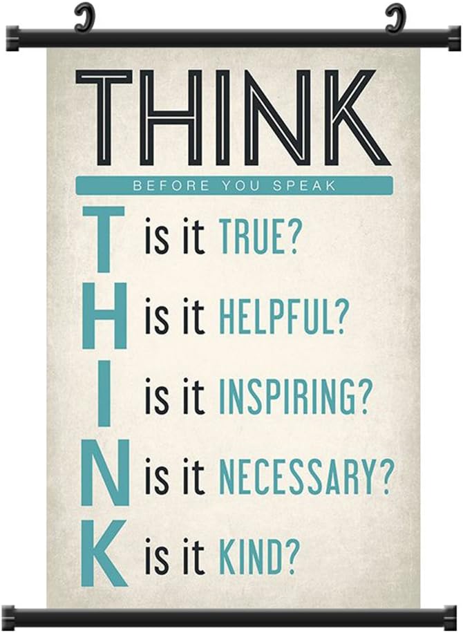 Purple Verbena Art Think Before You Speak Poster,Decor for Classroom Office Home,Motivational Fabric Wall Scroll Posters,13x19 Inches