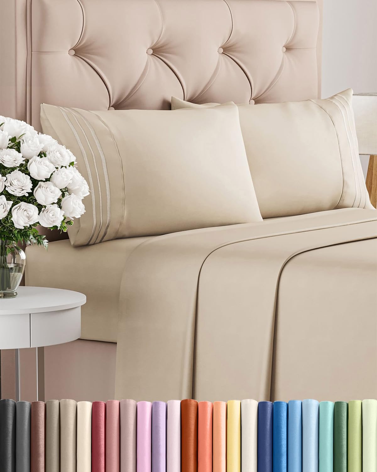 Photo 1 of Cal King Size 4 Piece Sheet Set - Comfy Breathable & Cooling Bed Sheets Set - Hotel Luxury Bedding for Women, Men, Kids, Teens, Boys & Girls - Deep Pockets, Ultra-Soft, Wrinkle Free - Oeko-Tex - Wheat