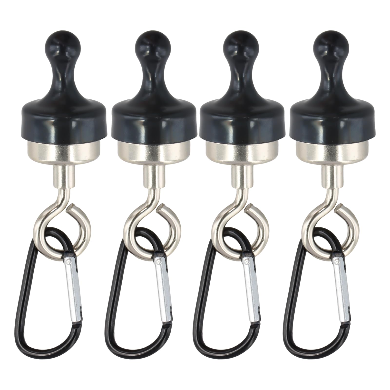 Joyan 4 Pcs Black Metal Magnetic Hooks, 15kg Capacity Each, Modern Style, Ideal for Kitchen, Camping & Classroom, Set of 4 Hooks