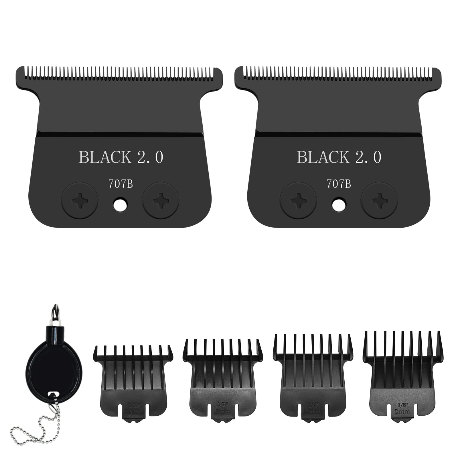 Photo 1 of 2 Pack 707B Replacement Blade compatible with BaBylissPRO FX787 & FX726 Trimmers,2 Pack DLC Replacement Blades with 4 Guards Set Compatible with BaByliss Trimmer Blades,Black