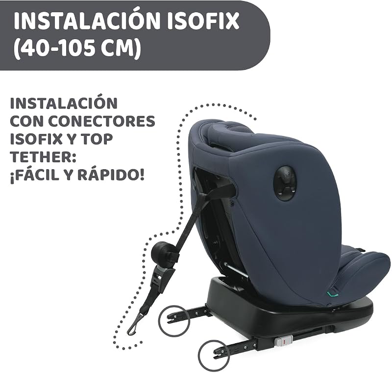 Unico EVO I'Size Classic, Silla de Coche ISOFIX para Bebés y Niños de 40 a 150 cm, Grupo 0123 Desde Recién Nacido hasta 12 Años, Giratoria 360º, Reductor, Ajustable y Protección Lateral, Negra