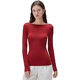 SUUKSESS Cloud Cashmere Women Boat Neck Fitted Long Sleeve Shirt Basic Knit Tops