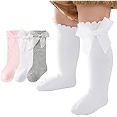 MIREAZW Baby Knee High Socks Newborn Ruffle Bow Socks Infant Long Sock Toddler Girls Uniform Stockings