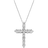 ALLORYA Round Lab Grown White Diamond Classic Cross Pendant with 18 inch Silver Chain for Women in 925 Sterling Silver