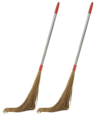 UVA Long Steel Handle Eco Friendly Soft Grass Floor Broom Stick - Pack of 2 (1 Broom Weight 500gm)