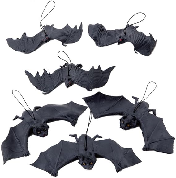 DELEY 6pcs Halloween Prop Hanging Rubber Toy Fake Realistic Trick Bats