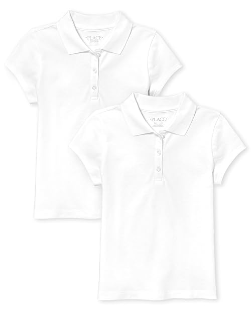 The Children's Place Girl's Short Sleeve Pique Polo, White, XX-Large