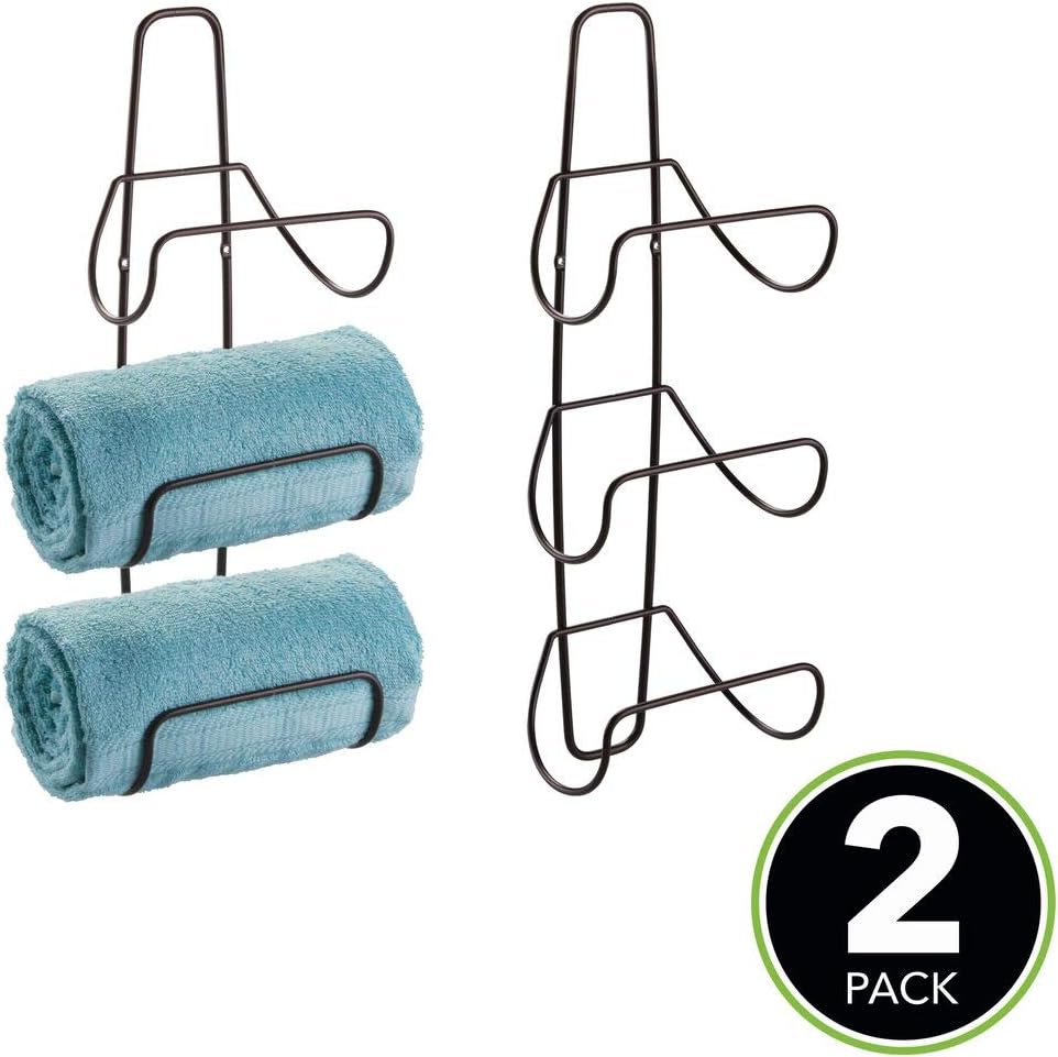 mDesign Metal Wall Mount 3 Level Bathroom Towel Rack Holder & Organizer - for Storage of Towels, Washcloths, Hand Towels, Robes - 2 Pack - Bronze: Home & Kitchen