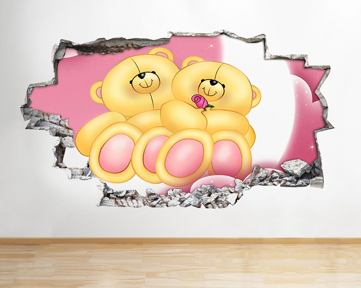D528 Teddy Bear Cartoon Nursery Smashed Wall Decal 3D Art Stickers Vinyl RoomKids Bedroom Baby Nursery Cool Livingroom Hall Boys Girls