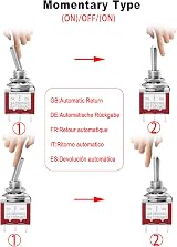 Heschen MTS-123 Mini Momentary Toggle Switch SPDT 3 Pin 2A 250V 5A 125V Pack of view 2