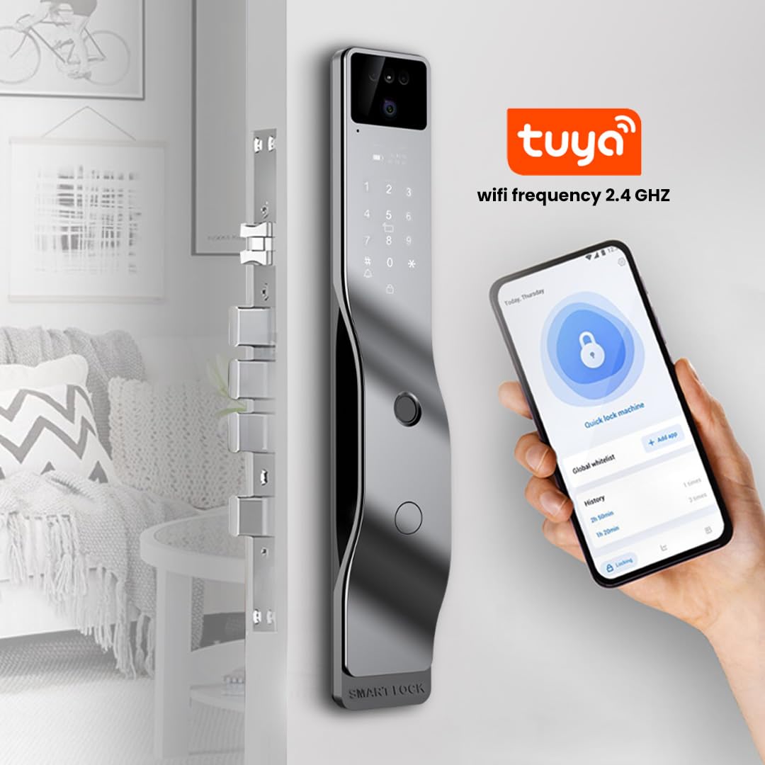 Smart Door Lock with 3D Face Recognition & 1080P Camera – Keyless Entry via Face ID, Palm Ve, Fingerprint, App, Code, IC Card & Key | WiFi, Auto-Lock, Alexa & Tuya Compatible