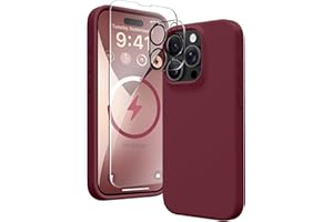 GONEZ for iPhone 15 Pro Max Case Silicone, Compatible with Magsafe, 2X Camera Protector + 2X Screen Protector, Soft Anti-Scratch Microfiber Lining, Liquid Silicone Shockproof Phone Cover, Maroon