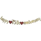 Happy 75TH Anniversary Banner Sign Gold Paper Glitter Party Decorations for 75TH Wedding Anniversary Party Supplies Letters Gold ZGMJ