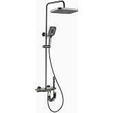 Lefton All-in-one Shower Set with Dual Shower Head, Shower Faucet Set with Spray Gun, 4 Control Buttons, Adjustable Water Outlet Modes, Grey, SS2201-2