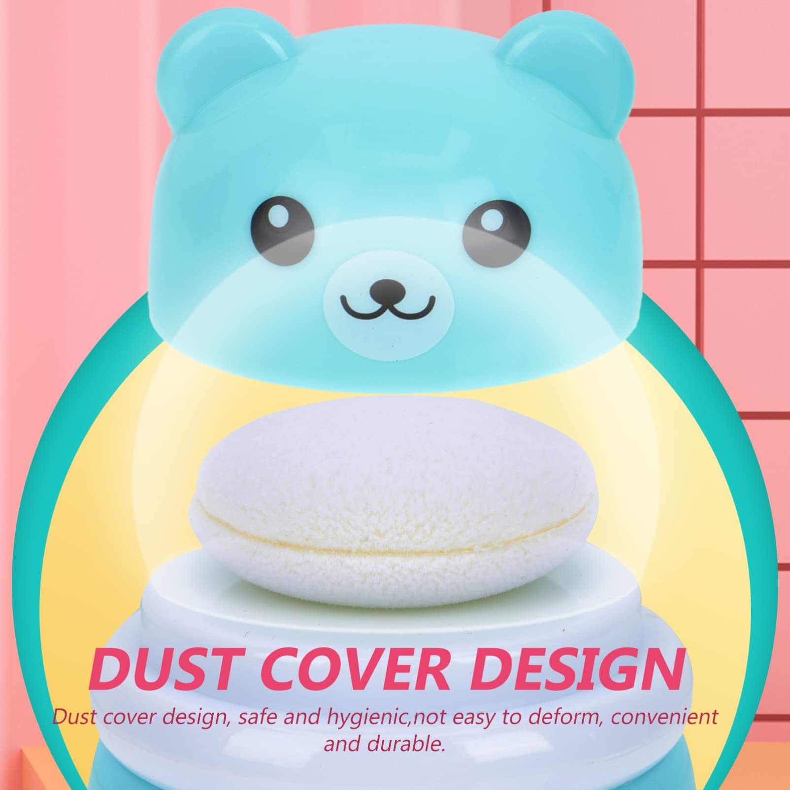 Baby Powder Bottle: Cartoon Bear Powder Puff Box, Infant Loose Powder Box with Puff, Talcum Powder Container, Portable Powder Dispenser for Kids (Blue)