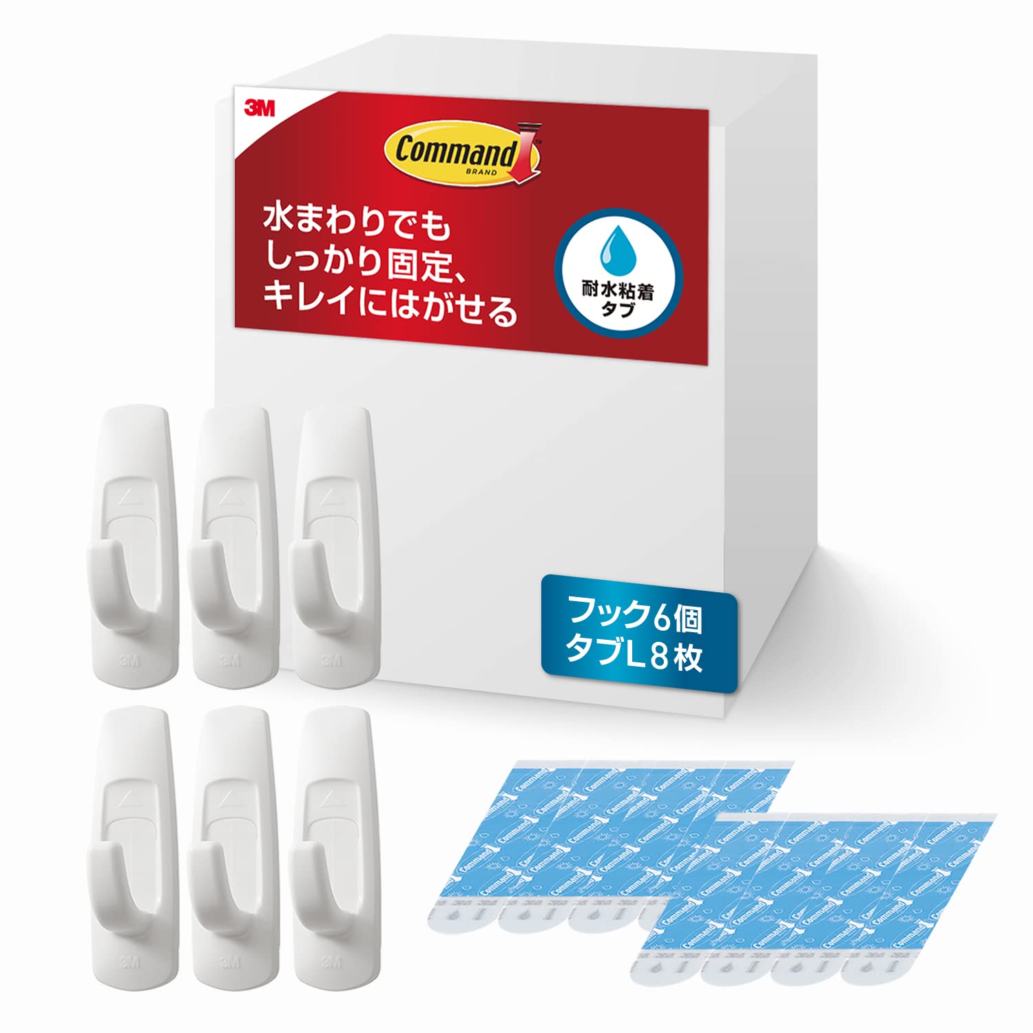 【Amazon.co.jp限定】3M 耐水 はがせる 粘着 フック Lサイズ 荷重2kgまで 6個 コマンド CML-WR-E の商品画像