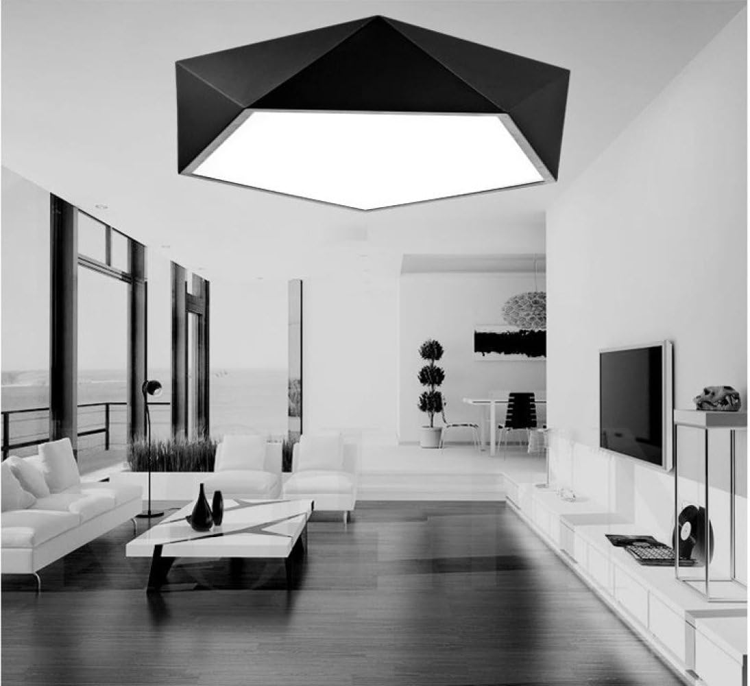 Geometric Led Ceiling Lamp Creative Bedroom Lamp Simple Modern Living Room Remote Control Switch Lighting Personality Lighting,Black,42cm