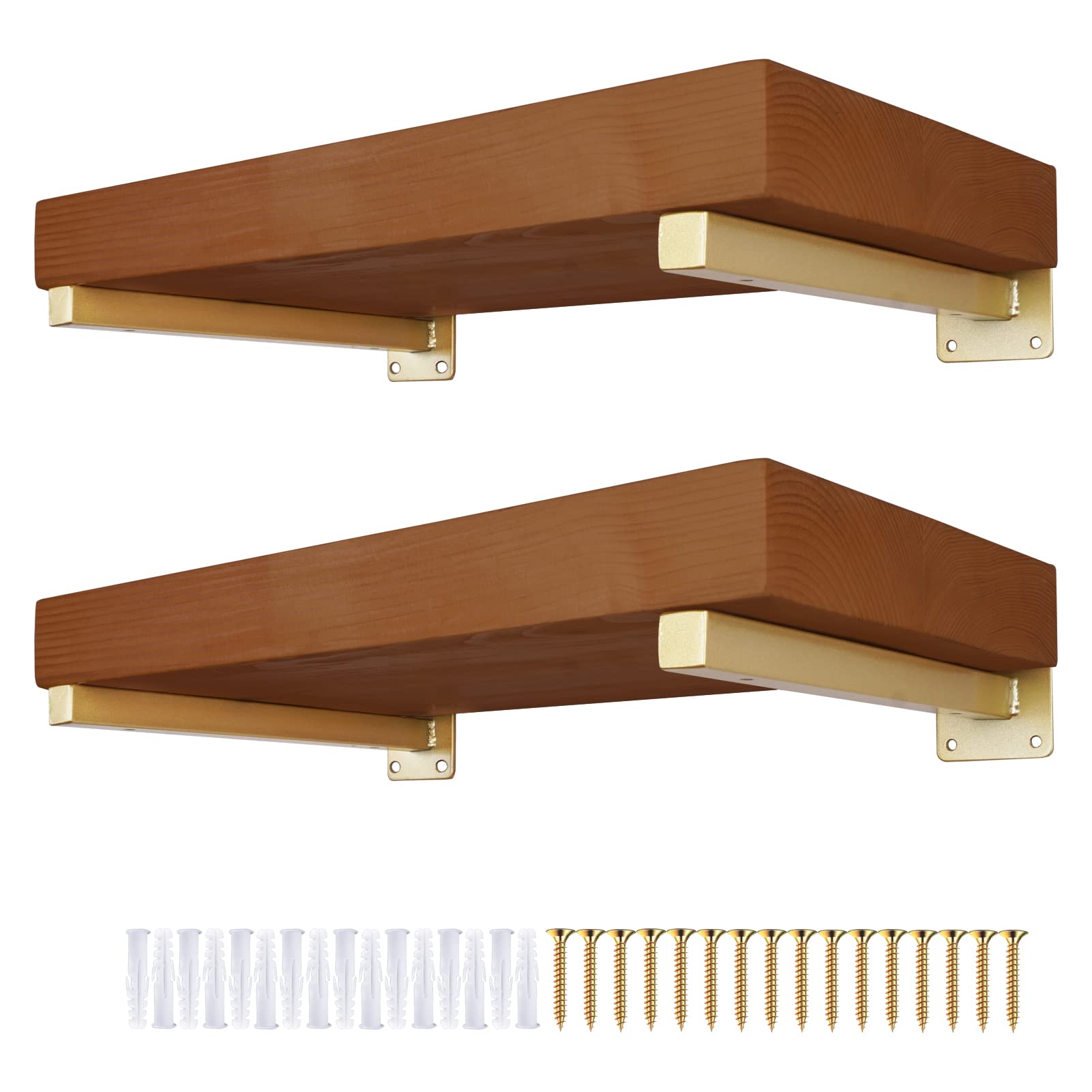 Industrial Gold Floating Shelf Brackets Retro Wall Mounted Shelf Supports Includes Screws & Wall Anchors, Pack of 4 Square 6-Inch