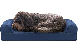 Furhaven Cooling Gel Dog Bed for Medium/Small Dogs w/ Removable Bolsters & Washable Cover, For Dogs Up to 35 lbs - Quilted Sofa - Navy (Blue), Medium