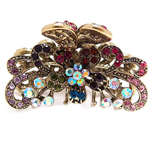 New Style Multi-color Crystal Bronze Metal Alloy Flower Hair Claws Clips Pins