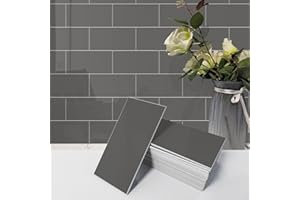 Avant Decor | Sample Tile | Stone Composite Subway Solid Color Tiles | Peel and Stick Kitchen Backsplash Tiles | Wall Tiles | 3” x 6” | Bex Metro Glossy Pewter, Single Tile