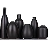 6 Pack Small Black Ceramic Bud Vases for Home Decor - Modern Boho Small Vases for Centerpieces in Bulk, Mini Flower Vases for Dry Flowers, Wedding, Table, and Party Decorations