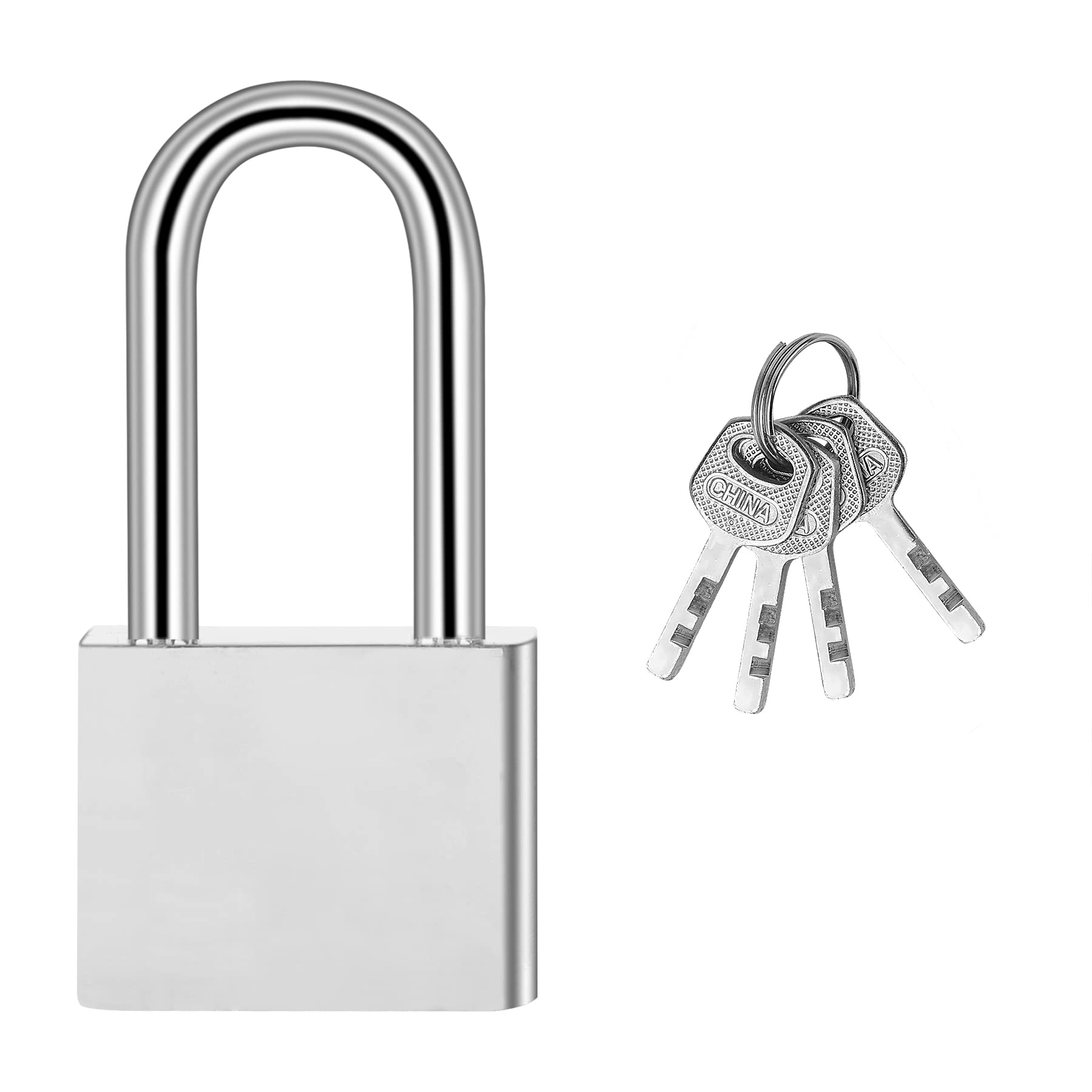Long Shackle Padlock Lengthened Padlock 40mm/1.57Inch Heavy Duty Lock Waterproof Outdoor Padlock with Keys for Warehouses Doors Shed Gym Locker Bike Silver