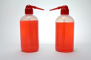 Wash Bottle, HDPE Plastic, Transparent White, 500 ml, Red Cap, Pack of 2