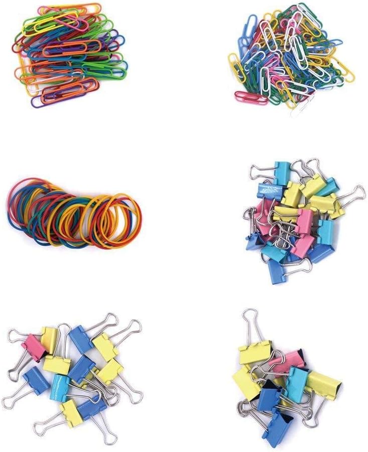 240 Pcs Assorted Colors Binder Clips, Paper Clips, Rubber Bands, Paper